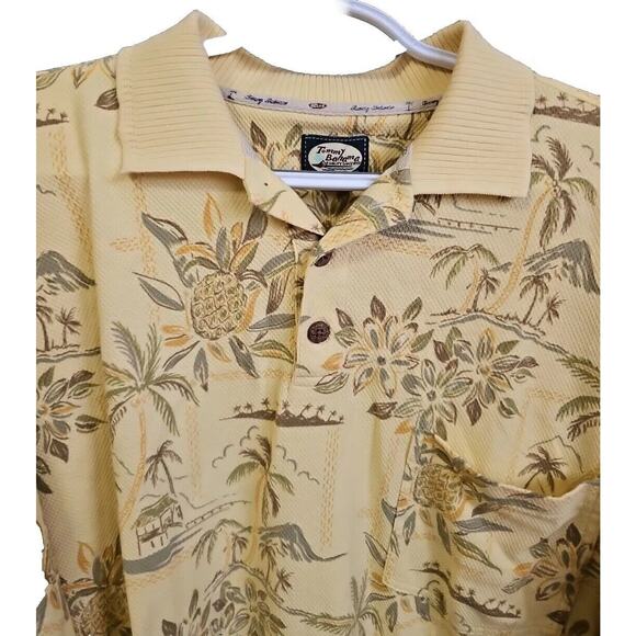Tommy Bahama Shirt Mens Large Yellow Hawaiian Print Short Sleeve Polo - Picture 2 of 2